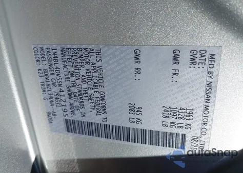 2025 Nissan Altima Sv Fwd из США, поврежденный, VIN 1N4BL4DV5SN412195